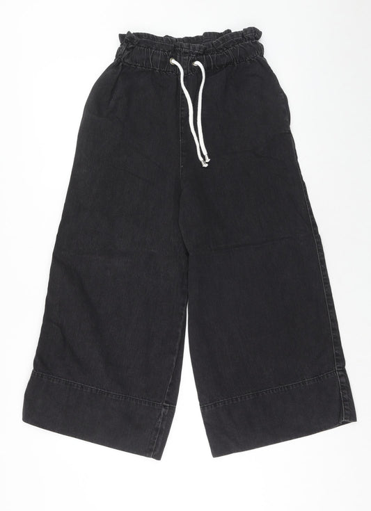 Topshop Womens Black Cotton Wide-Leg Jeans Size 25 in L30 in Regular Drawstring