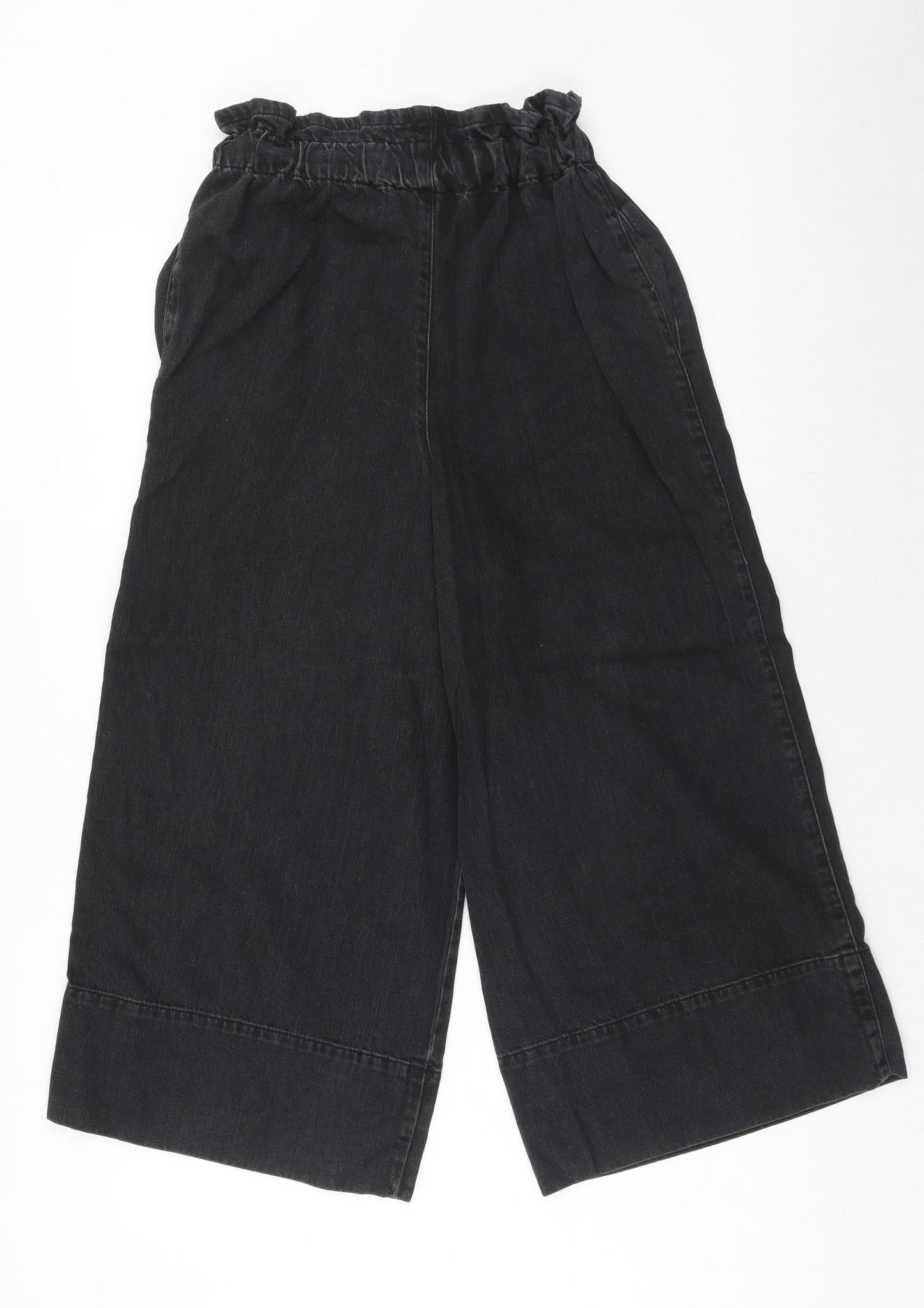 Topshop Womens Black Cotton Wide-Leg Jeans Size 25 in L30 in Regular Drawstring