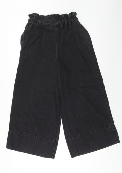 Topshop Womens Black Cotton Wide-Leg Jeans Size 25 in L30 in Regular Drawstring