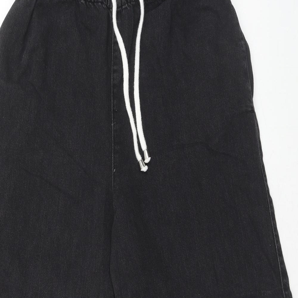 Topshop Womens Black Cotton Wide-Leg Jeans Size 25 in L30 in Regular Drawstring