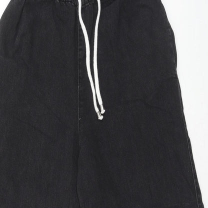 Topshop Womens Black Cotton Wide-Leg Jeans Size 25 in L30 in Regular Drawstring