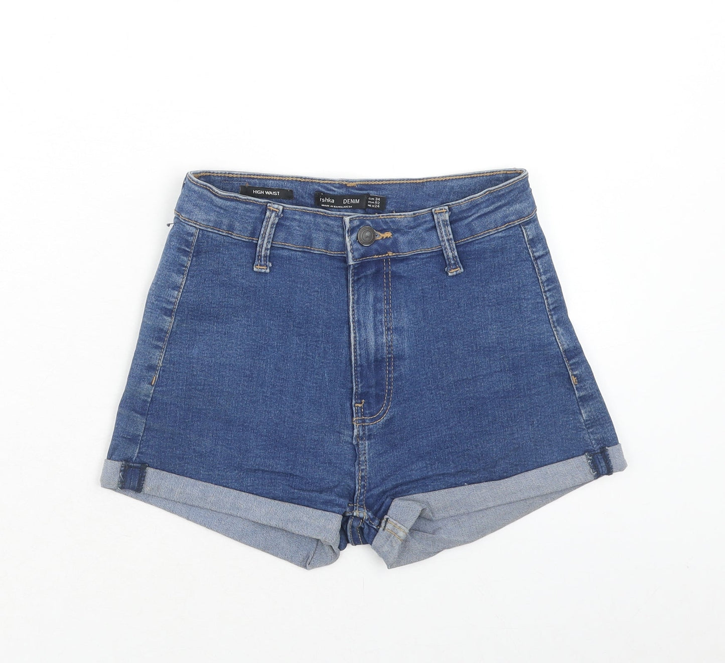 Bershka Womens Blue Cotton Chino Shorts Size 6 Regular Zip