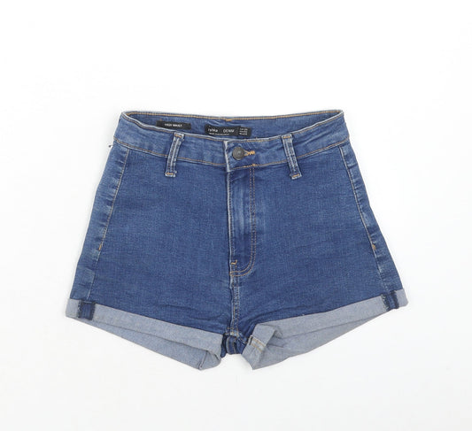 Bershka Womens Blue Cotton Chino Shorts Size 6 Regular Zip