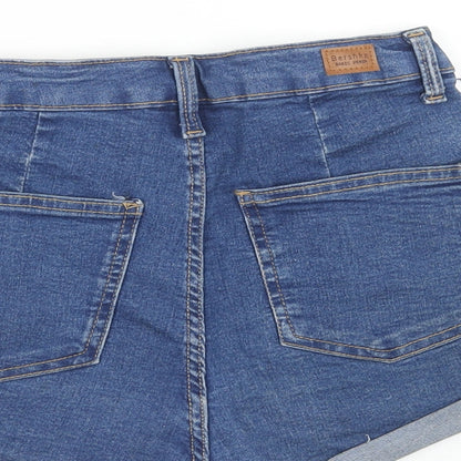 Bershka Womens Blue Cotton Chino Shorts Size 6 Regular Zip