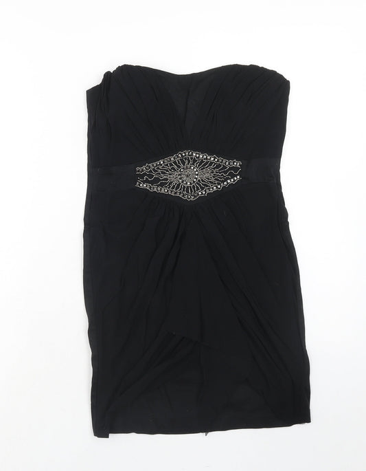 ASOS Womens Black Polyester Mini Size 10 Off the Shoulder Zip
