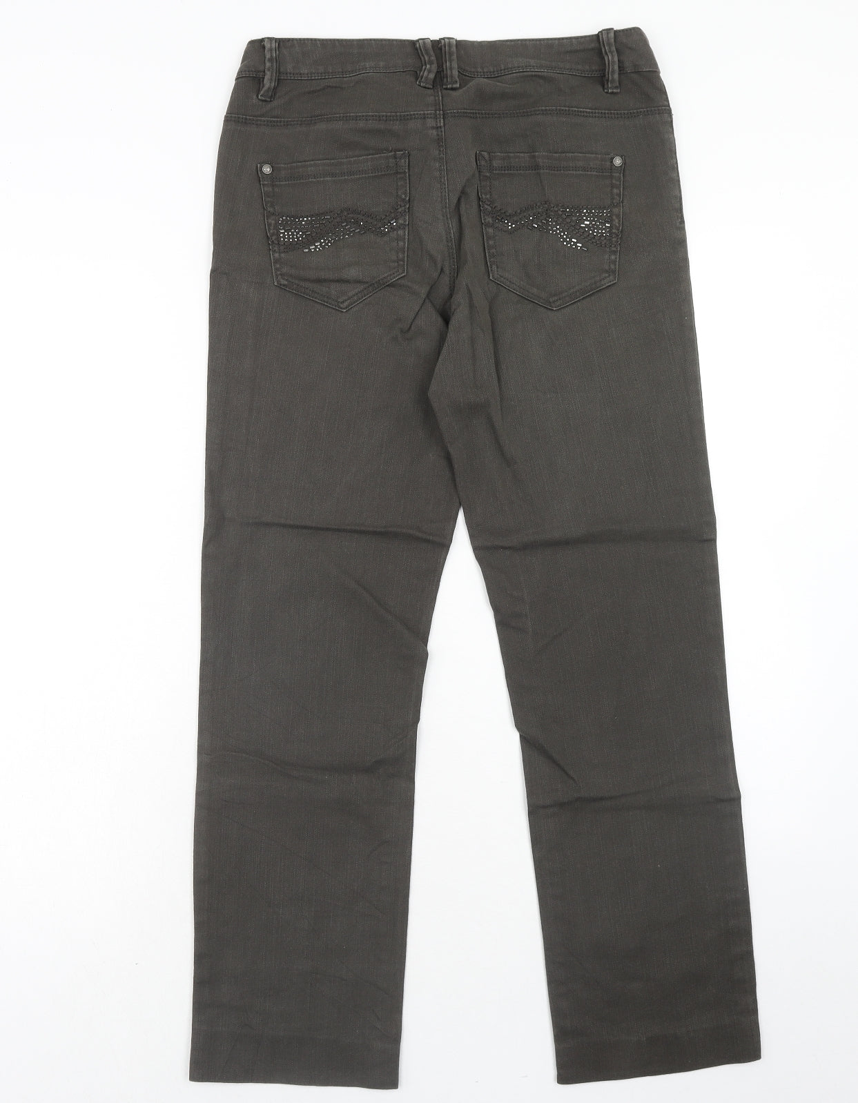 Yessica Womens Grey Cotton Straight Jeans Size 10 Regular Zip - Embellished Pockets