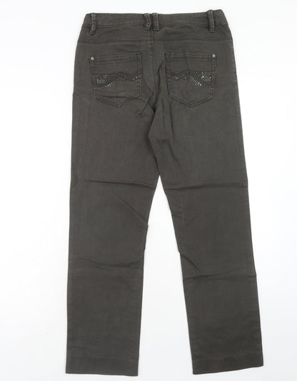 Yessica Womens Grey Cotton Straight Jeans Size 10 Regular Zip - Embellished Pockets