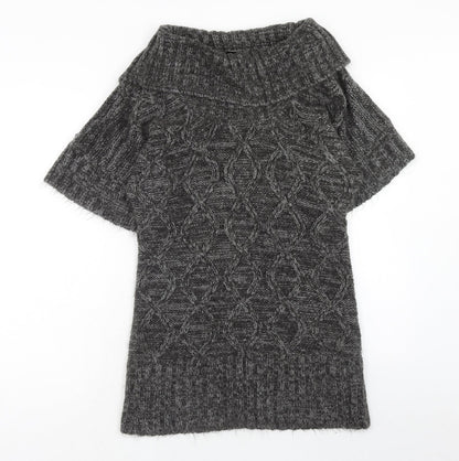 evie Womens Grey Acrylic Jumper Dress Size 6 Roll Neck Pullover - size 6-8