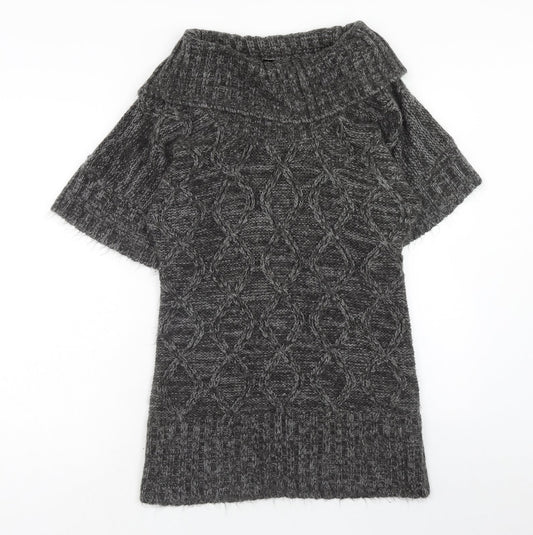 evie Womens Grey Acrylic Jumper Dress Size 6 Roll Neck Pullover - size 6-8