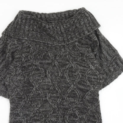 evie Womens Grey Acrylic Jumper Dress Size 6 Roll Neck Pullover - size 6-8