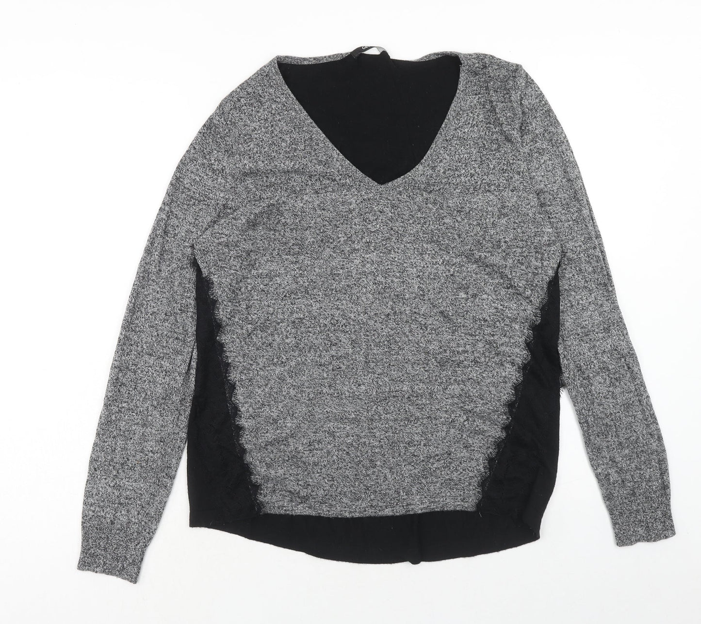 George Womens Grey V-Neck Nylon Pullover Jumper Size 16