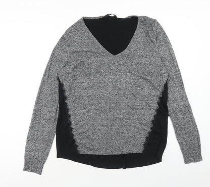 George Womens Grey V-Neck Nylon Pullover Jumper Size 16