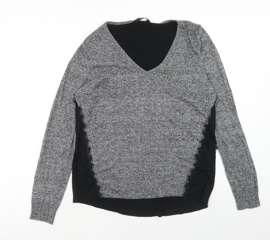 George Womens Grey V-Neck Nylon Pullover Jumper Size 16