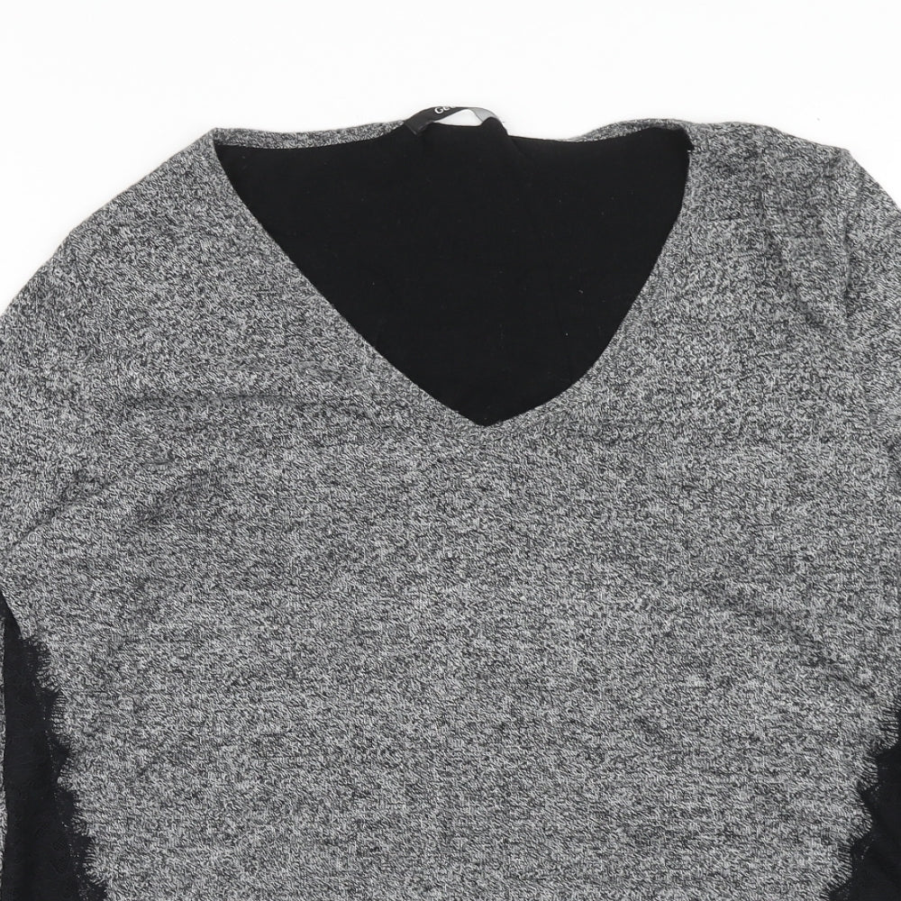 George Womens Grey V-Neck Nylon Pullover Jumper Size 16