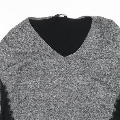 George Womens Grey V-Neck Nylon Pullover Jumper Size 16