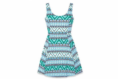 H&M Womens Green Geometric Cotton A-Line Size 8 Scoop Neck Pullover