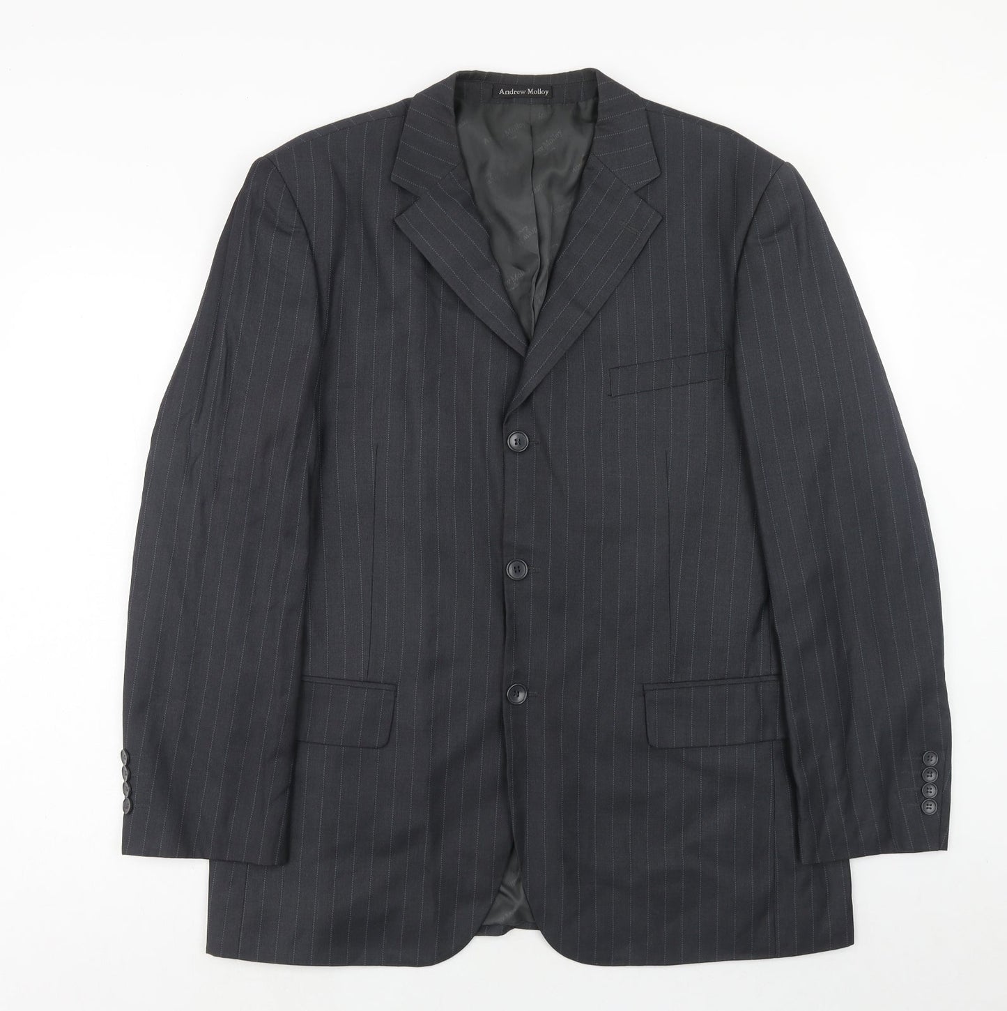 Andrew Molloy Mens Grey Striped Polyester Jacket Suit Jacket Size 42 Regular