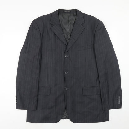Andrew Molloy Mens Grey Striped Polyester Jacket Suit Jacket Size 42 Regular