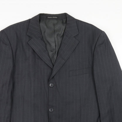 Andrew Molloy Mens Grey Striped Polyester Jacket Suit Jacket Size 42 Regular