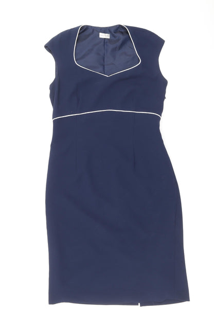 Minuet Womens Blue Polyester Sheath Size 8 Square Neck Zip - Slit