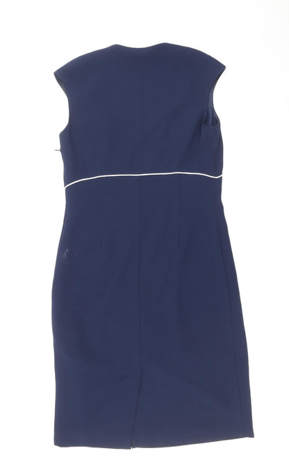 Minuet Womens Blue Polyester Sheath Size 8 Square Neck Zip - Slit