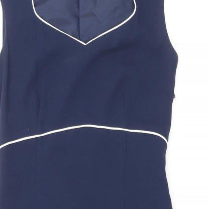 Minuet Womens Blue Polyester Sheath Size 8 Square Neck Zip - Slit
