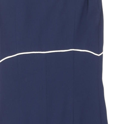 Minuet Womens Blue Polyester Sheath Size 8 Square Neck Zip - Slit