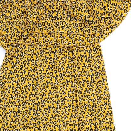 Pep & Co Womens Yellow Animal Print Polyester A-Line Size 8 Round Neck Pullover - Leopard Pattern