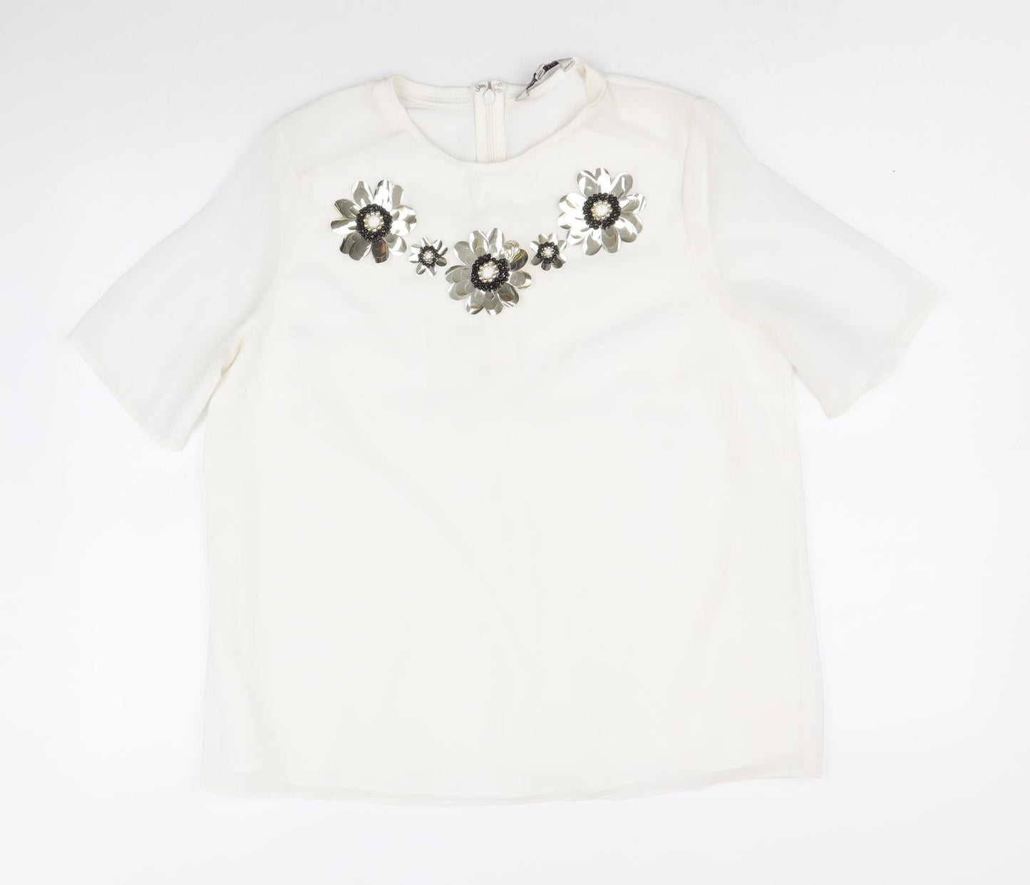 Womens UK Size 14 Limited Edition White Basic T-Shirt
