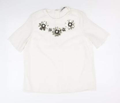 Womens UK Size 14 Limited Edition White Basic T-Shirt