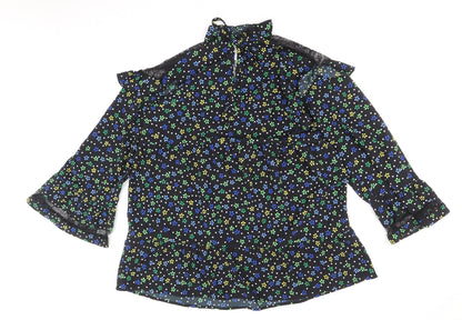 COLLUSION Womens Black Floral Polyester A-Line Size 10 Round Neck Tie