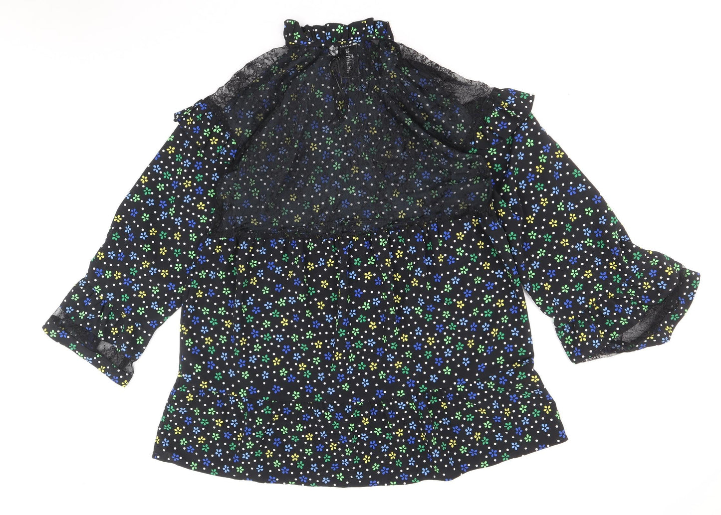 COLLUSION Womens Black Floral Polyester A-Line Size 10 Round Neck Tie