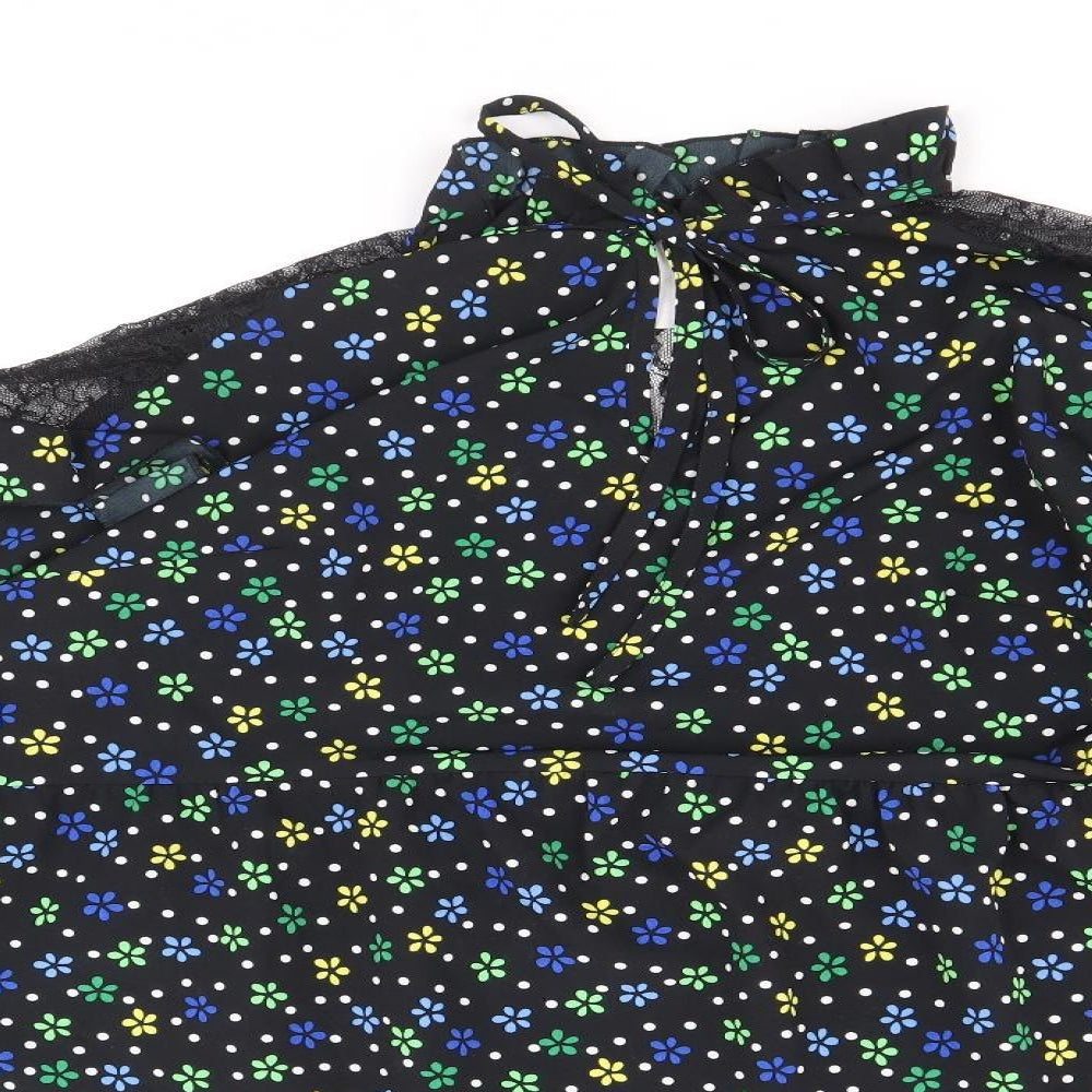 COLLUSION Womens Black Floral Polyester A-Line Size 10 Round Neck Tie