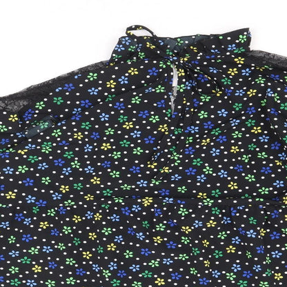 COLLUSION Womens Black Floral Polyester A-Line Size 10 Round Neck Tie