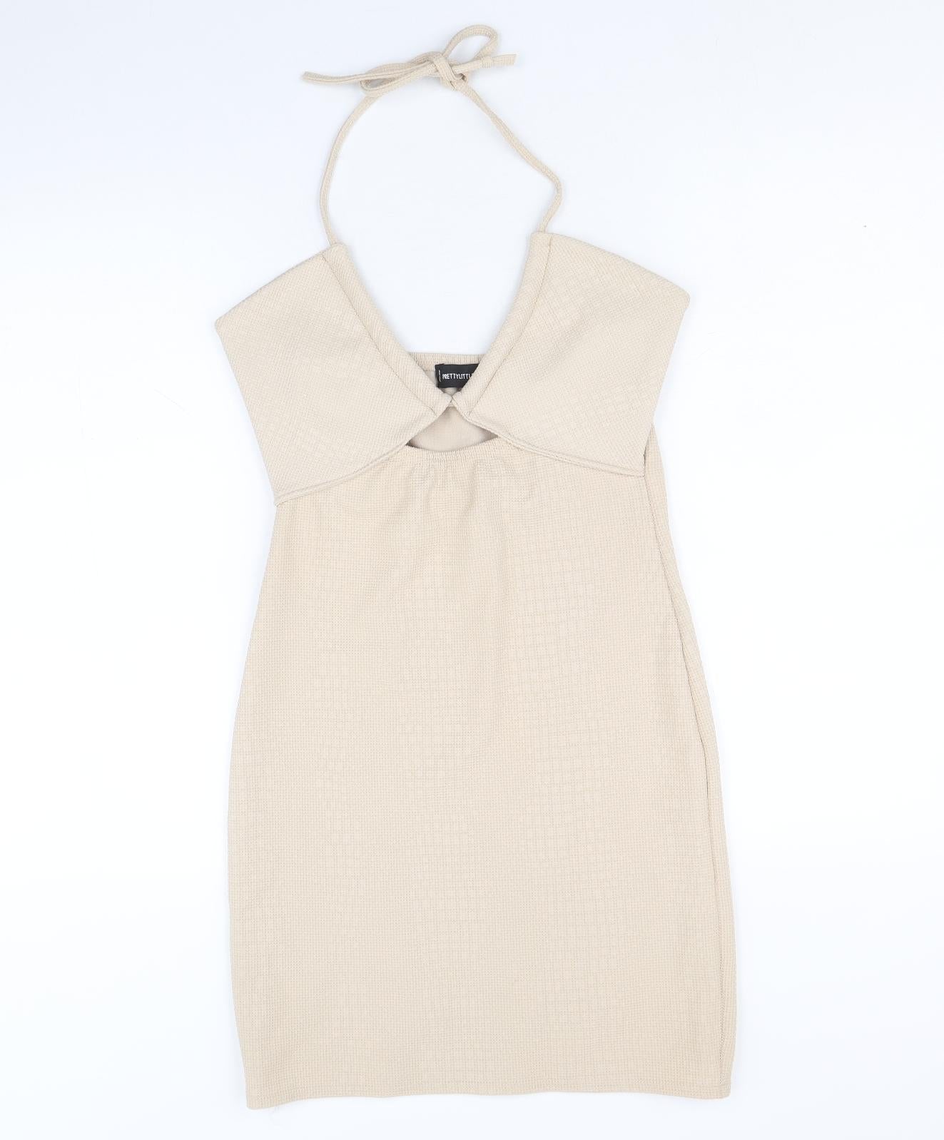 PRETTYLITTLETHING Womens Beige Polyacrylate Fibre Mini Size 10 Halter Tie