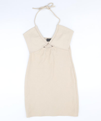 PRETTYLITTLETHING Womens Beige Polyacrylate Fibre Mini Size 10 Halter Tie