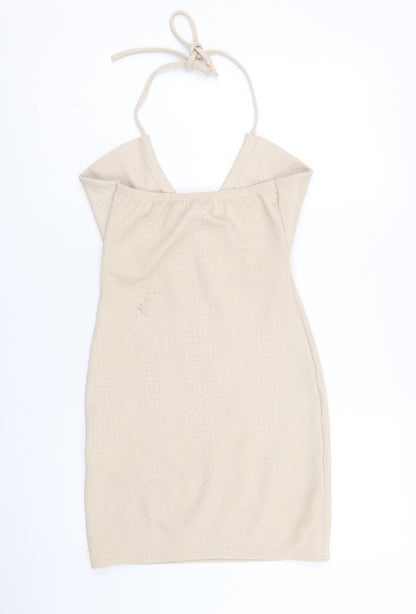 PRETTYLITTLETHING Womens Beige Polyacrylate Fibre Mini Size 10 Halter Tie