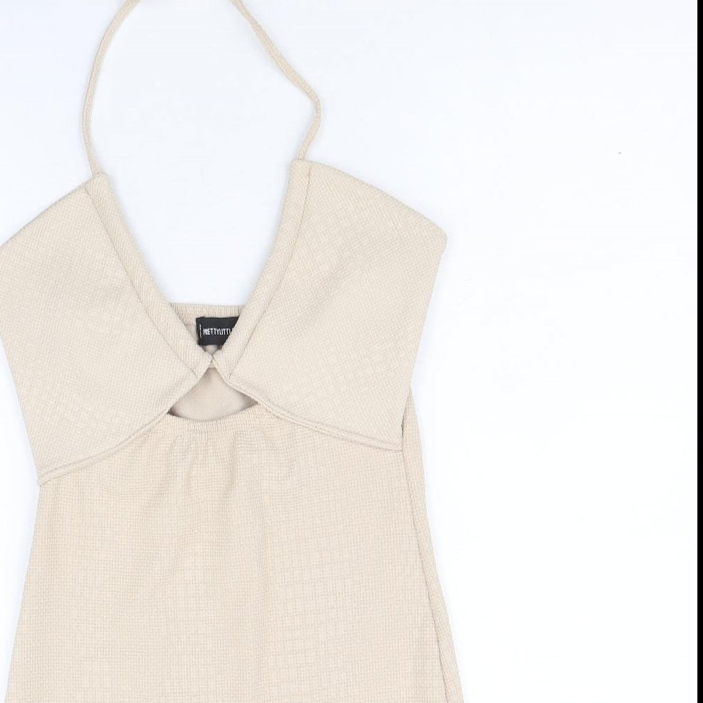 PRETTYLITTLETHING Womens Beige Polyacrylate Fibre Mini Size 10 Halter Tie