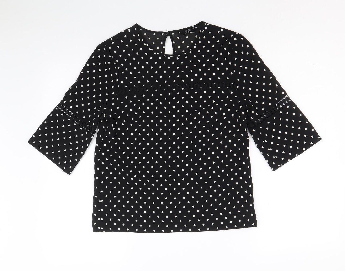 F&F Womens Black Polka Dot Polyester Basic Blouse Size 8 Round Neck