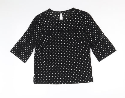 F&F Womens Black Polka Dot Polyester Basic Blouse Size 8 Round Neck