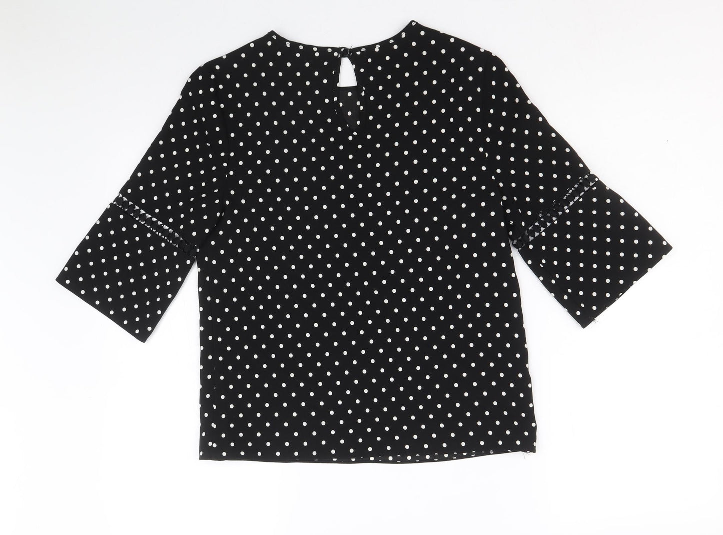 F&F Womens Black Polka Dot Polyester Basic Blouse Size 8 Round Neck