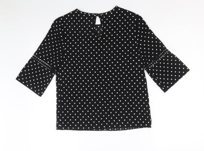 F&F Womens Black Polka Dot Polyester Basic Blouse Size 8 Round Neck