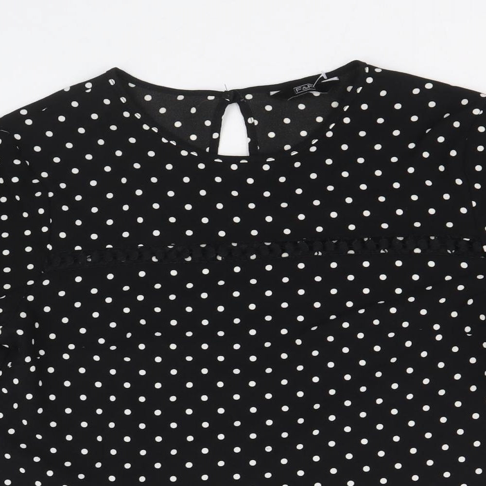 F&F Womens Black Polka Dot Polyester Basic Blouse Size 8 Round Neck