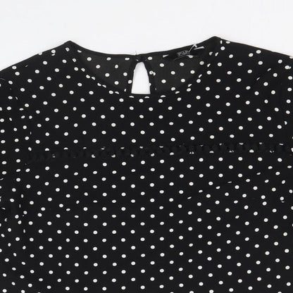 F&F Womens Black Polka Dot Polyester Basic Blouse Size 8 Round Neck