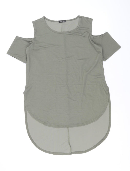 Boohoo Womens Green Viscose Basic Blouse Size S Scoop Neck - Cold Shoulder