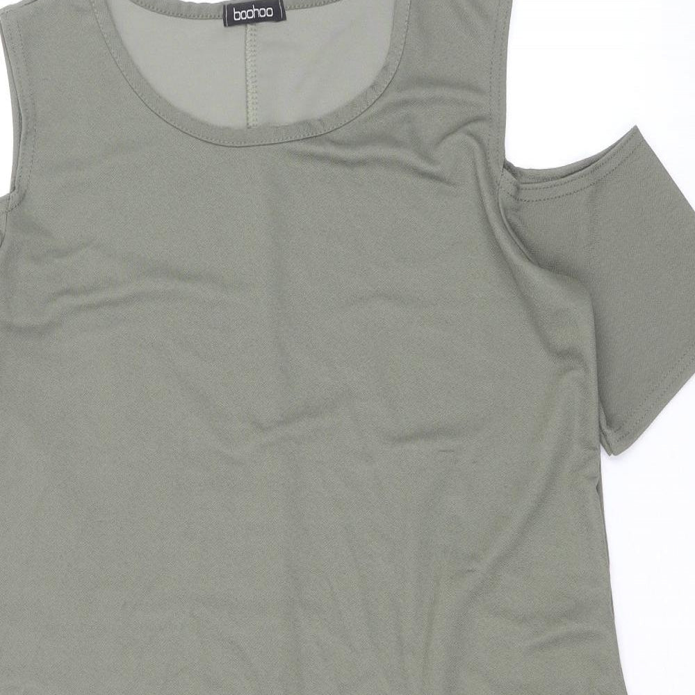 Boohoo Womens Green Viscose Basic Blouse Size S Scoop Neck - Cold Shoulder