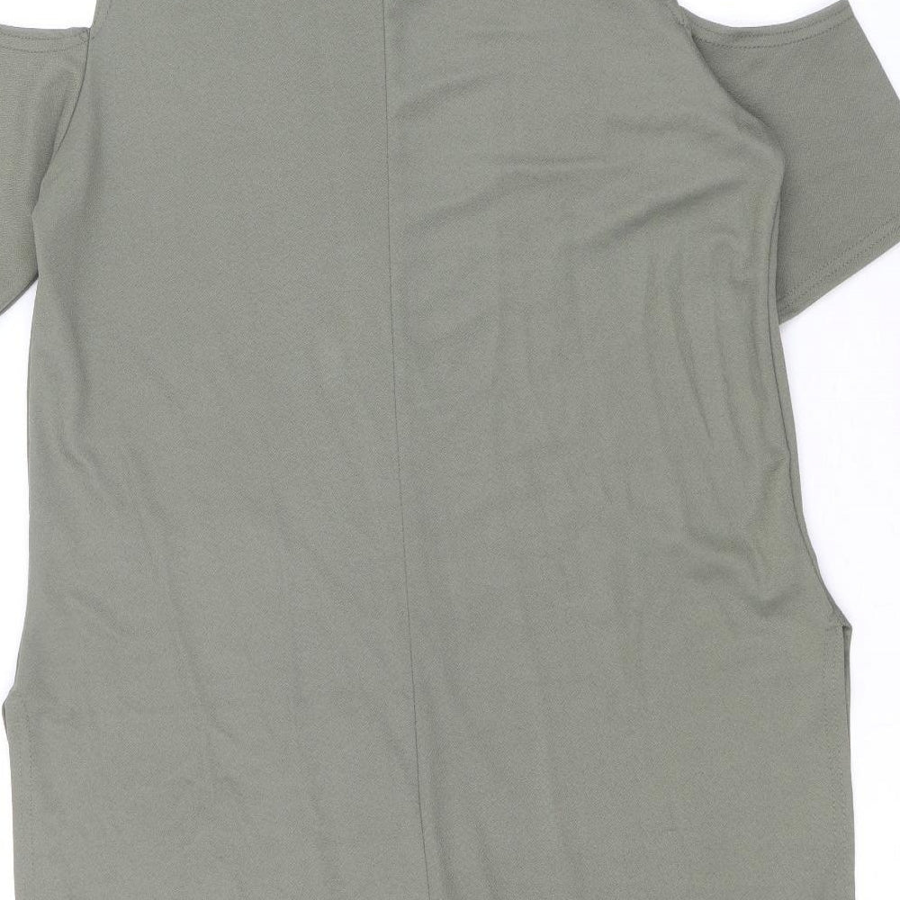 Boohoo Womens Green Viscose Basic Blouse Size S Scoop Neck - Cold Shoulder