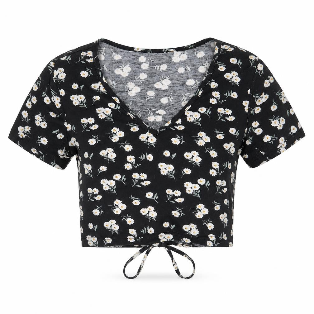 Womens UK Size M SheIn Black Cropped T-Shirt