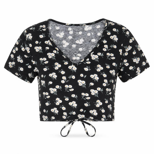 Womens UK Size M SheIn Black Cropped T-Shirt