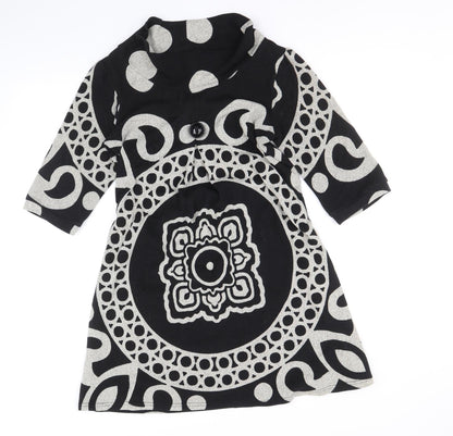 Stella Womens Black Geometric Polyacrylate Fibre Jumper Dress Size S Cowl Neck Pullover